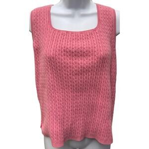 VTG Ralph Lauren Womens SZ XL Top Sleeveless Sweater Cable Knit Pink Hong Kong